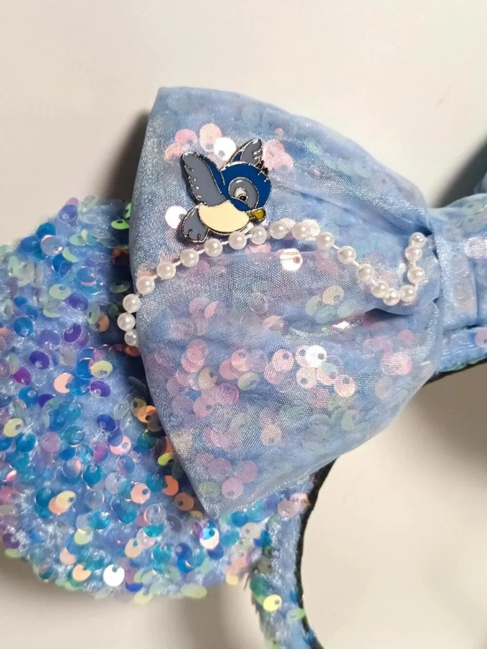 Custom made Cinderella Blue Sequin Minnie Mouse Ears Headband Disney